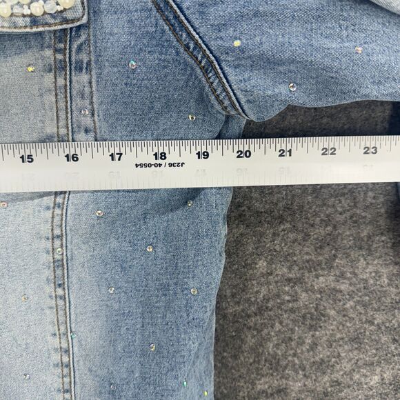 DG2 Jacket Women L Large Blue Denim Light Wash Button Up Collared Long Sleeve - Picture 4 of 9